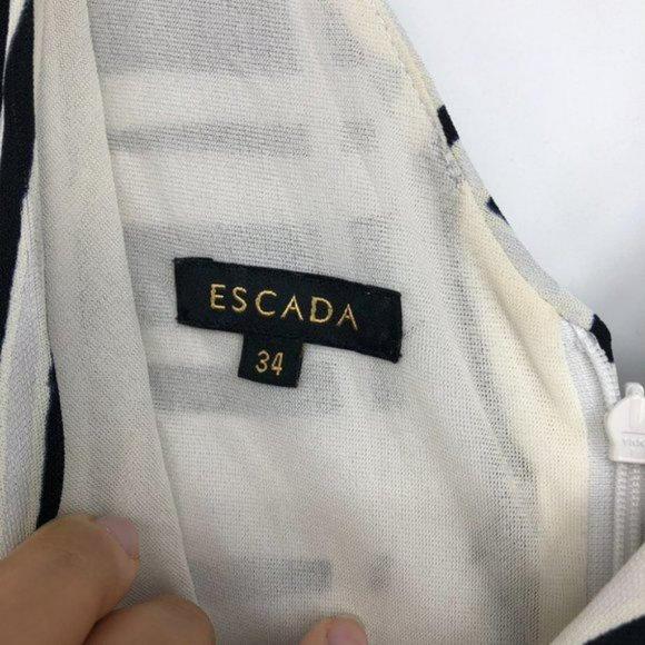 Escada Dido black  &  white print sleeveless Twisted faux wrap midi dress 34 SP - Picture 4 of 7